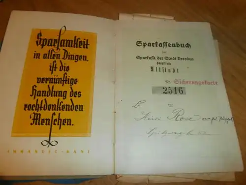 altes Sparbuch Dresden , 1940 - 1943 , Theodor Müller in Dresden , Heidi Rose in Dresden Altstadt , Sparkasse , Bank !!!
