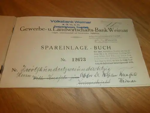 altes Sparbuch Weimar , 1935 - 1944 , Dr. Wilhelm Kuafali in Weimar , Sparkasse , Bank !!!
