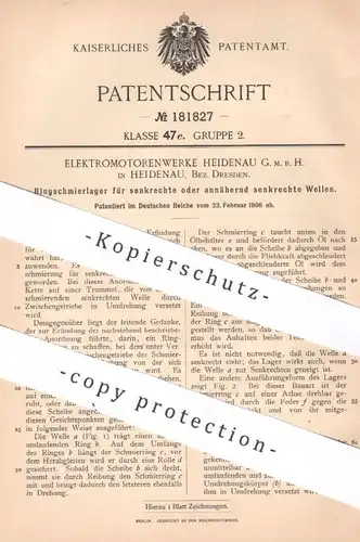 original Patent - Elektromotorenwerke Heidenau GmbH / Dresden , 1906 , Ringschmierlager | Motor Motoren , Lager , Welle