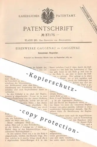 original Patent - Eisenwerke Gaggenau | 1885 | Gasverbrauch - Regulator | Gas , Brenner , Schwimmer , Gasbrenner