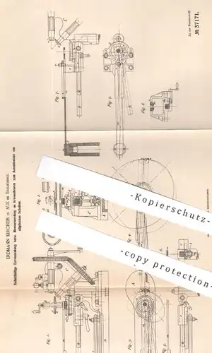 original Patent - Erdmann Kircheis , Aue Erzgebirge , 1886 , Lenkung an Kreisscheren | Messer , Säge | Metall , Maschine