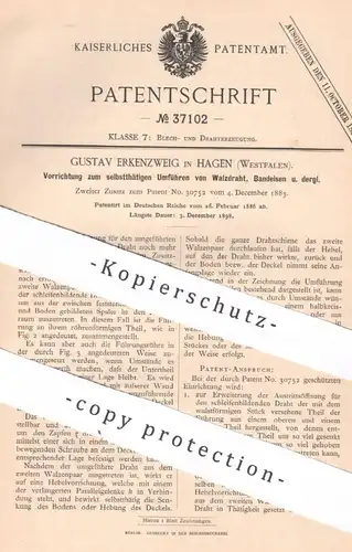 original Patent - Gustav Erkenzweig , Hagen , Westfalen | 1886 | Walzdraht , Bandeisen | Draht , Eisen , Blech
