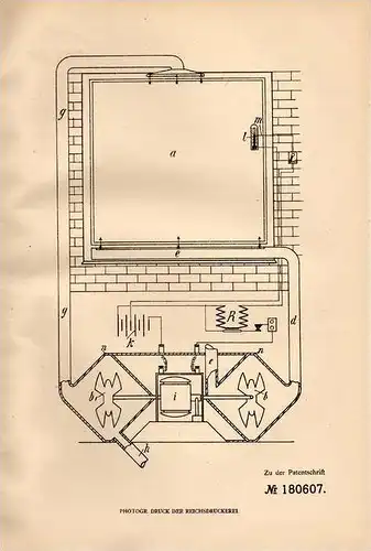 Original Patentschrift - M. Remig in Bad Godesberg , 1906 , Apparat gegen Gefrieren von Schaufenster !!!