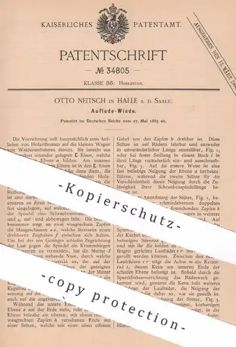original Patent - Otto Neitsch , Halle / Saale | 1885 | Auflade - Winde | Winden , Seilwinde , Hebezeug | Eisenbahn !!