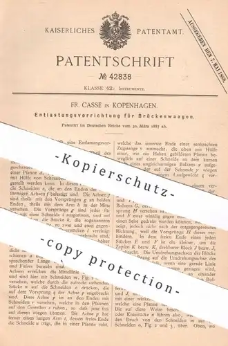 original Patent - Fr. Casse , Kopenhagen , Dänemark , 1887 , Entlastung für Brückenwaage | Waage , Waagen