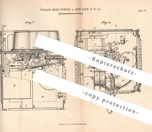 original Patent - William Miles Fowler , New York , USA | 1892 | Ausschank | Zapfanlage | Getränke