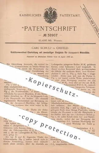 original Patent - Carl Schulz , Crefeld , Krefeld | 1886 |  Schützenwechsel für Jacquard - Webstuhl | Weben , Weber