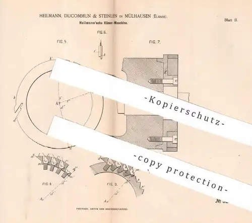 original Patent - Heilmann , Ducommun & Steinlen , Mülhausen , Elsass | 1884 | Kämm - Maschine | Kämmmaschine
