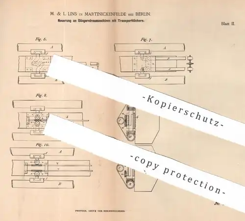 original Patent - M. & L. Lins , Martinickenfelde / Berlin , 1887 , Düngerstreumaschine | Dünger Streumaschine | Düngen