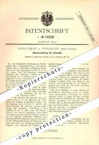 Original Patent - Otto Graf in Tomaszow , Russland-Polen , 1881 , Steuerung fü Luftschiff ,Tomaszów Lubelski , Flugzeug