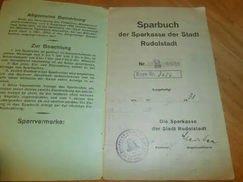 altes Sparbuch Rudolstadt , 1930 - 1944 , Walter Ludwig in Rudolstadt , Sparkasse , Bank !!
