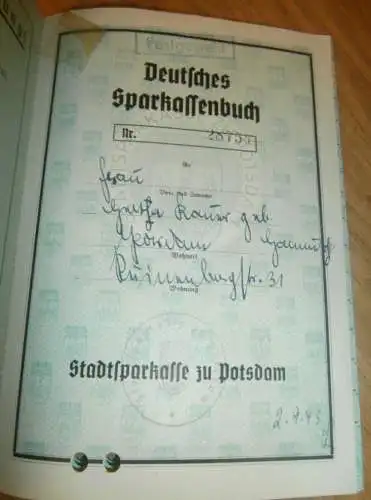 altes Sparbuch Potsdam , 1943 - 1944 , Greta Kauer , Sparkasse , Bank !!