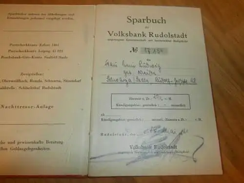 altes Sparbuch Rudolstadt , 1941 - 1944 , Fr. Ludwig geb. Weiße in Rudolstadt , Sparkasse , Bank !!
