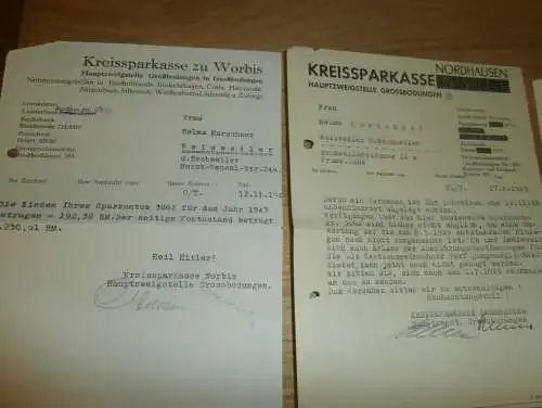 3 Dokumente Worbis / Großbodungen , Neustadt , Eschweiler / Weisweiler , 1943 - 1949 , Sparkasse , Bank !!!