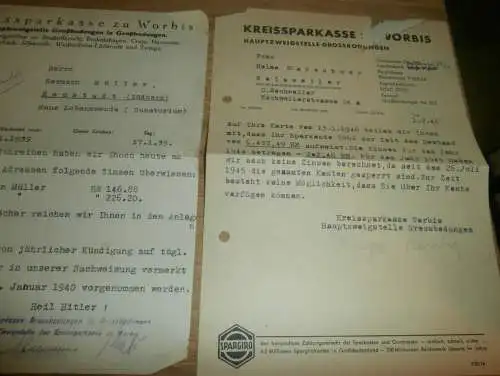 3 Dokumente Worbis / Großbodungen , Neustadt , Eschweiler / Weisweiler , 1939 - 1946 , Sparkasse , Bank !!!
