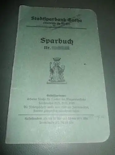 altes Sparbuch Gotha / Waltershausen , 1937 - Juni 1945, Carl Heinz Reiße in Waltershausen , Sparkasse , Bank !!!