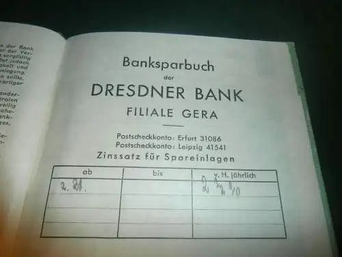 altes Sparbuch Gera , 1941 - 1945 , Hauptmann Klaus-Dietrich Meyer , Sparkasse , Bank !!!