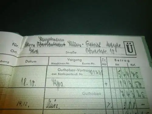 altes Sparbuch Gera , 1941 - 1945 , Hauptmann Klaus-Dietrich Meyer , Sparkasse , Bank !!!