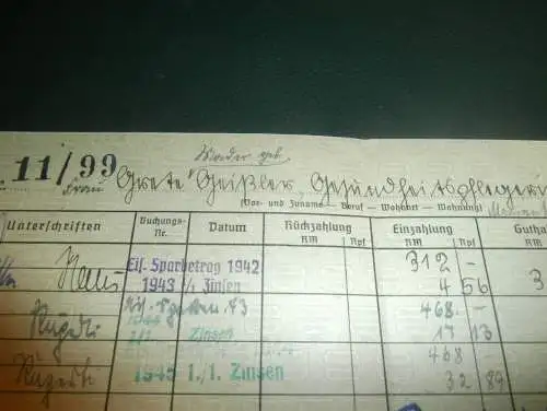 altes Sparbuch Salzwedel , 1942 - 1945 , B. Geißler , Sparkasse , Bank !!!