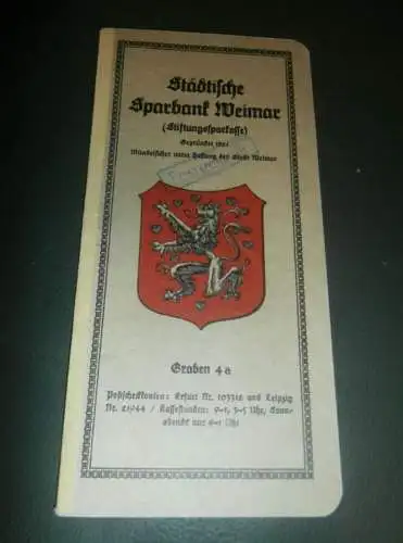 altes Sparbuch Weimar , 1930 - 1943 , L. Meyer in Gera , Sparkasse , Bank !!!