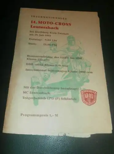 Moto Cross Leutersbach 19.07.1981 , Motocross , Rennsport , DDR , Programm , Rennprogramm , Programmheft , program !!!