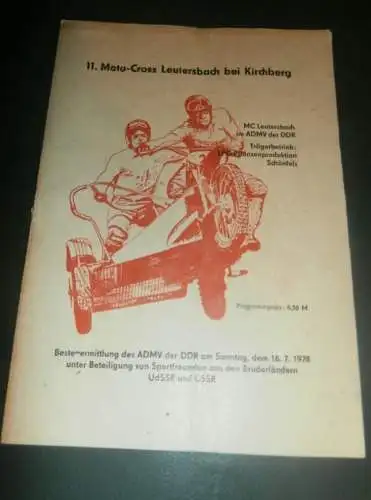 Moto Cross Leutersbach 16.07.1978 , Motocross , Rennsport , DDR , Programm , Rennprogramm , Programmheft , program !!!