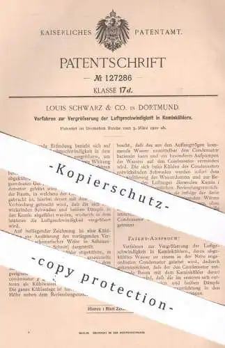original Patent - Louis Schwarz & Co. , Dortmund , 1900 , Vergrößerung der Luftgeschwindigkeit in Kaminkühler | Kamin