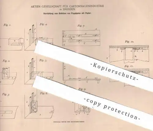 original Patent - AG für Cartonnagenindustrie , Dresden , 1901 , Bekleben von Pappkästen mit Papier | Karton , Pappe !!