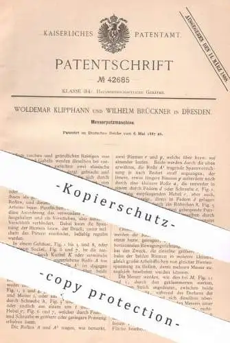 original Patent - Woldemar Klipphahn , Wilhelm Brückner , Dresden , 1887 , Messerputzmaschine | Messer - Putzmaschine !!