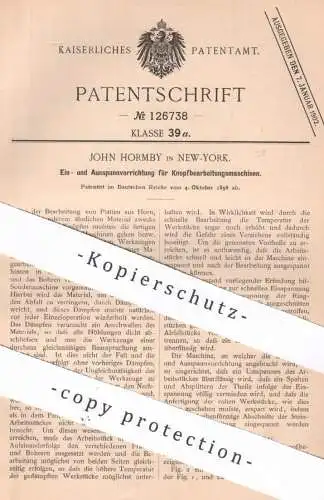 original Patent - John Hormby , New York USA , 1898 , Ein- und Ausspannen bei Knopfbearbeitungsmaschine | Knopf , Knöpfe