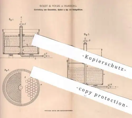 original Patent - Boldt & Vogel , Hamburg , 1901 , Einweichen, Spülen von Flaschen | Gas , Gläser , Flasche