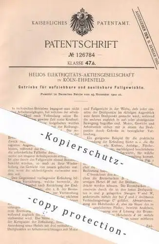 original Patent - Helios Elektricitäts AG , Köln / Ehrenfeld , 1900 , Getriebe für Fallgewichte | Motor , Motoren !!