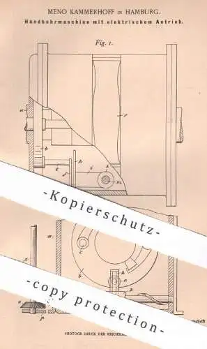 original Patent - Meno Kammerhoff , Hamburg , 1901 , Handbohrmaschine mit elektrischem Antrieb | Bohrmaschine | Bohrer