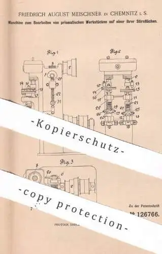original Patent - Friedrich August Meischner , Chemnitz , 1900 , Maschine zum Bearbeiten von Prismen | Prisma | Werkzeug