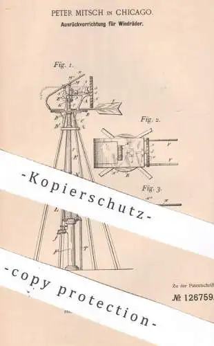 original Patent - Peter Mitsch , Chicago , USA , 1900 , Ausrückvorrichtung für Windräder | Windrad , Windkraft