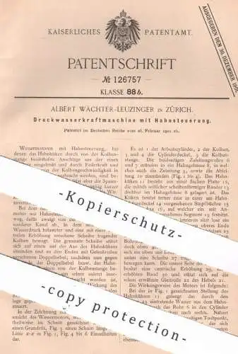 original Patent - Albert Wächter Leuzinger , Zürich , Schweiz , 1901 , Wasserkraftmaschine mit Hahnsteuerung | Motor