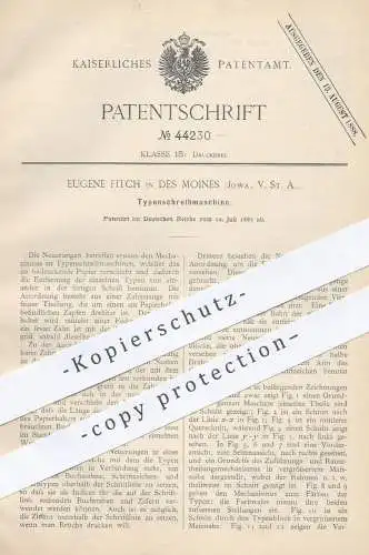 original Patent - Eugene Fitch in des Moines , Jowa , USA , 1887 , Typenschreibmaschine | Schreibmaschine , Druck !!