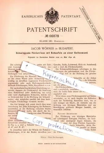 original Patent - Jacob Wörner in Budapest , 1892 , Hebezeuge !!!