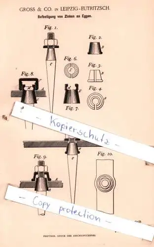 original Patent - Gross & Co. in Leipzig-Eutritzsch , 1892 , Befestigung von Zinken an Eggen !!!