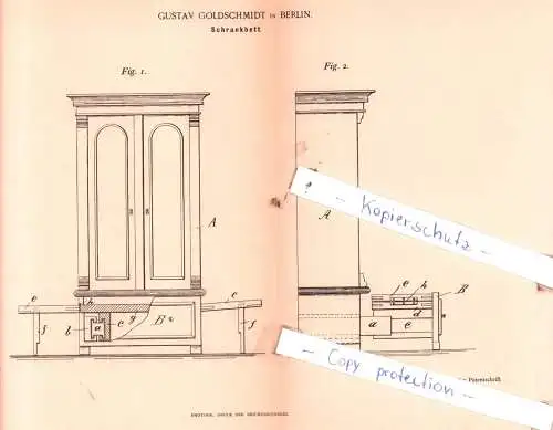 original Patent - Gustav Goldschmidt in Berlin , 1892 , Schrankbett !!!