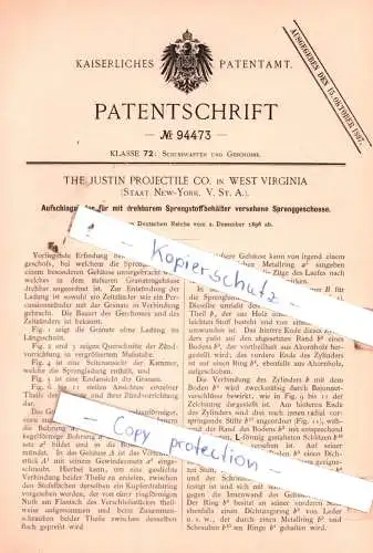 original Patent - The Justin Projectile Co. in West Virginia , 1896 , Schusswaffen und Geschosse !!!