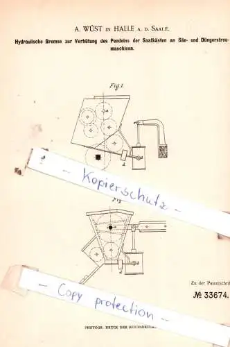 original Patent - A. Wüst in Halle a. d. Saale , 1884 , Landwirthschaftliche Geräthe !!!