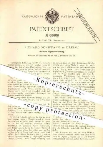 original Patent - Richard Schippang in Dessau , 1891 , Optische Signalvorrichtung , Signale , Schiffe , Kriegsschiffe