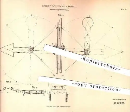 original Patent - Richard Schippang in Dessau , 1891 , Optische Signalvorrichtung , Signale , Schiffe , Kriegsschiffe