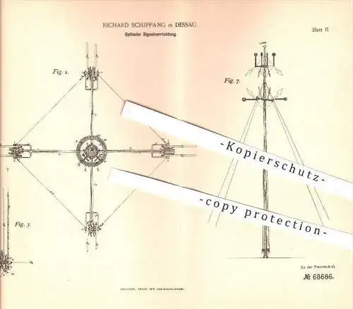 original Patent - Richard Schippang in Dessau , 1891 , Optische Signalvorrichtung , Signale , Schiffe , Kriegsschiffe