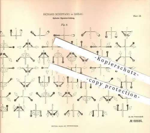 original Patent - Richard Schippang in Dessau , 1891 , Optische Signalvorrichtung , Signale , Schiffe , Kriegsschiffe