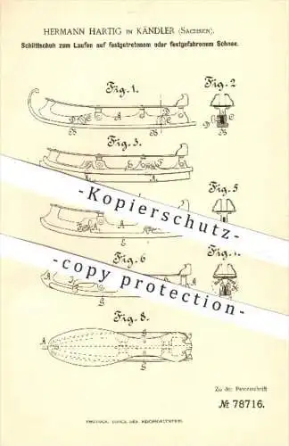 original Patent - Hermann Hartig in Kändler , 1894 , Schlittschuh zum Laufen auf festem Schnee , Schuhe , Wintersport