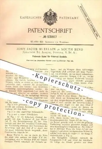 original Patent - J. J. Mc Erlain , South Bend , Grafschaft St. Joseph , Indiana , USA , 1890 , Gabel für Fahrrad !!