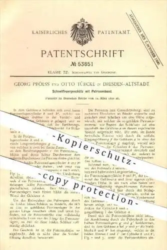 original Patent - G. Prölss , O. Türcke , Dresden , 1890 , Schnellfeuergeschütz mit Patronenband , Waffen , Geschütze !!