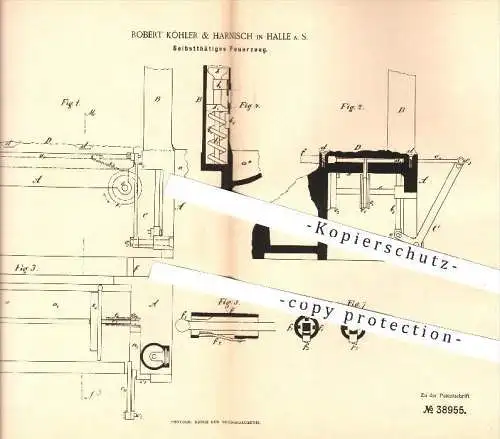 original Patent - R. Köhler & Harnisch , Halle / Saale , 1886 , Selbsttätiges Feuerzeug , Feuerzeuge , Feuer , Zigarren
